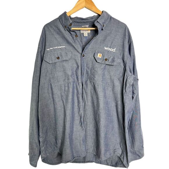 Carhartt Mens Soft Denim Long Sleeve Shirt Relaxed Fit Chest Pocket Blue XL - Picture 1 of 7